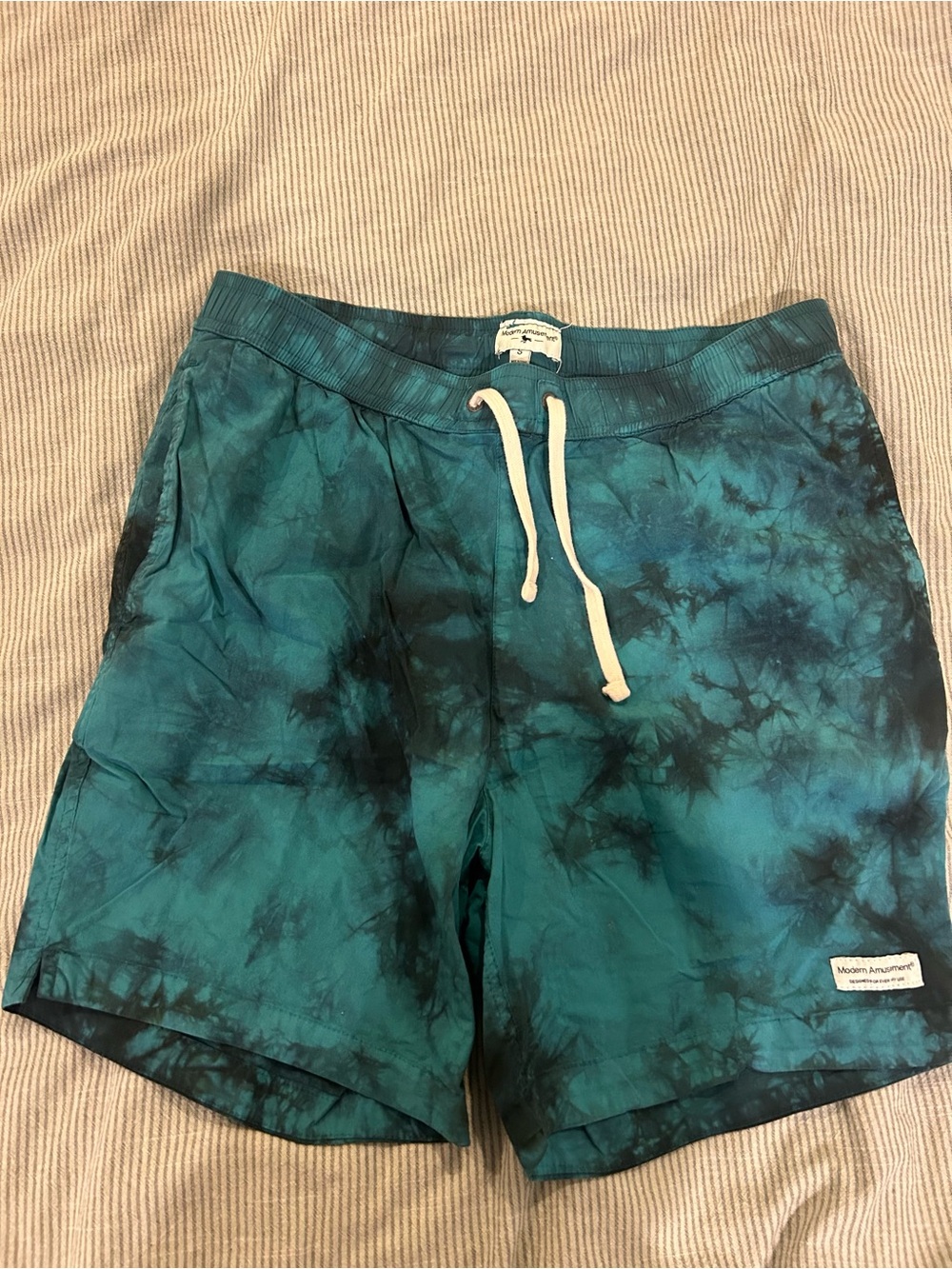 Modern Amusement Teal and Black Tie-Dye Swim Shorts